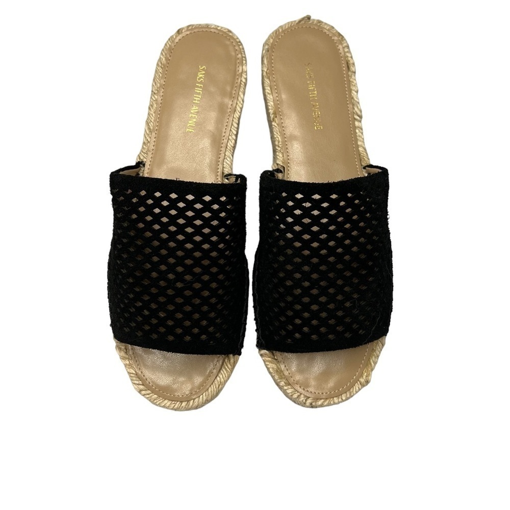 NWOT SAKS FIFTH AVENUE Lunetta Woven Platform Black Slides Sandals Women Size 8 - Picture 3 of 16